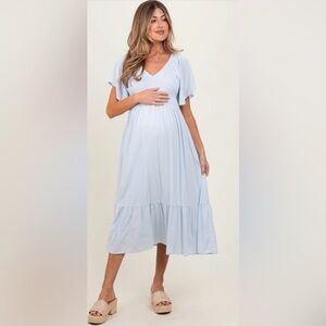 Pink Blush Light Blue Smocked Ruffle Maternity Dress
